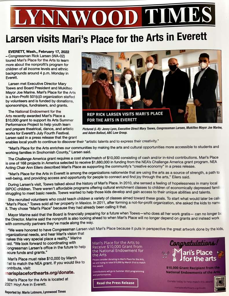 Congressman Rick Larsen visits Mari’s Place for the Arts